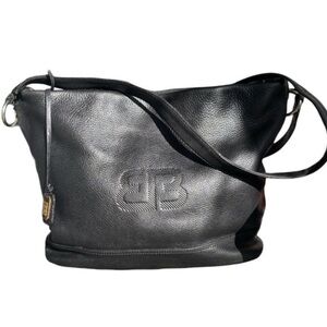 Balpri Black Genuine Leather Shoulder Bag / Crossbody Bag Made In Spain Top Zip